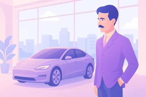 電気自動車「テスラ」を見たテスラ